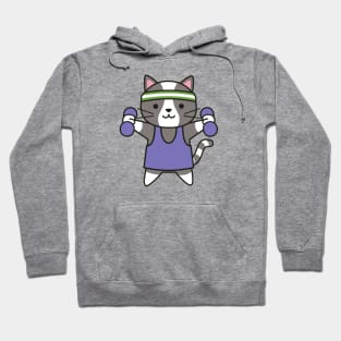 Cute Workout Cat with Weights and Headband Hoodie